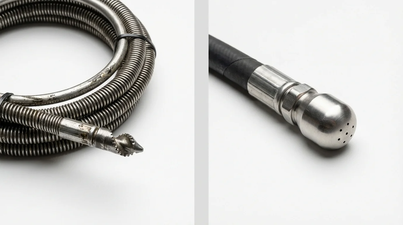 Drain snake cable and hydro jetting nozzle used for drain cleaning in Shannon, MS